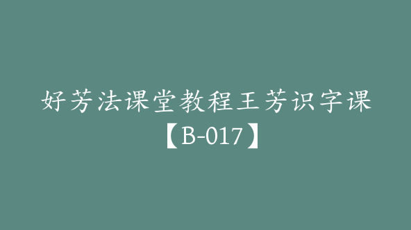 好芳法课堂教程王芳识字课【B-017】