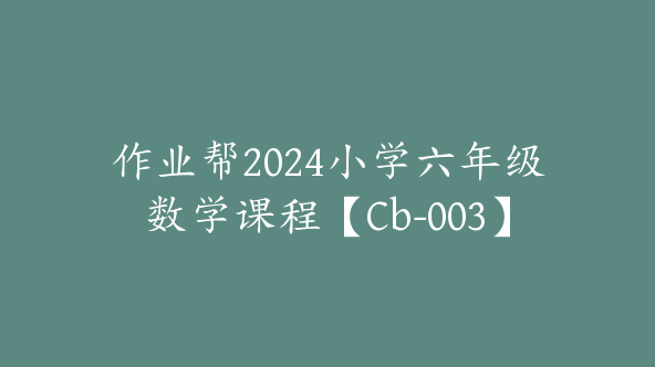 作业帮2024小学六年级数学课程【Cb-003】